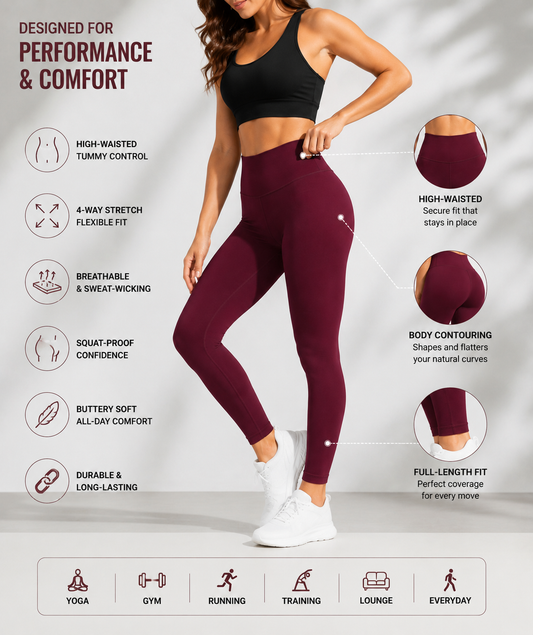 Wine High-Waist Sculpt Gym Leggings