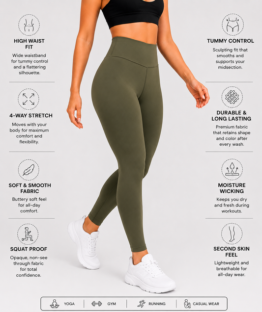 Olive green High-Waist Sculpt Gym Leggings