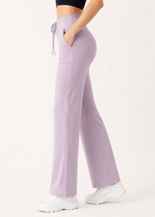 🌸 Lavender  Korean Fit Active Pants | High-Waist Stretch Bottoms with Pockets