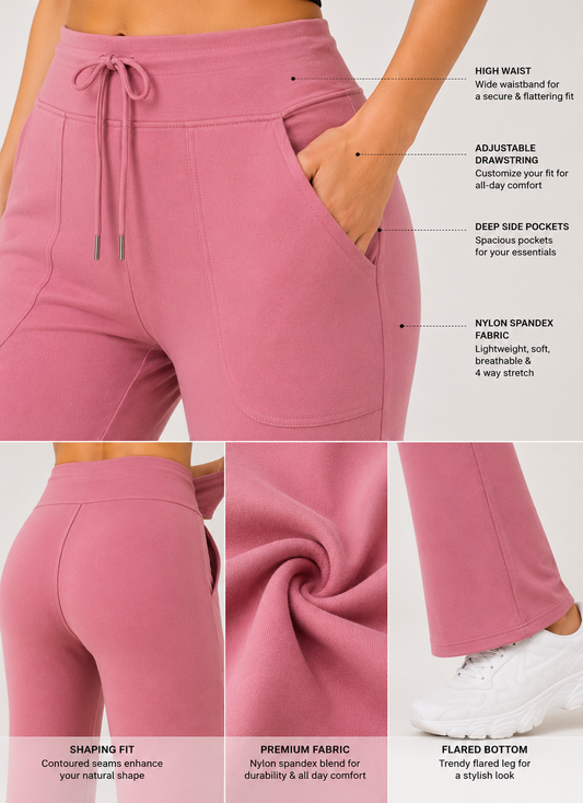 🌸 Rose gold Korean Fit Active Pants | High-Waist Stretch Bottoms with Pockets