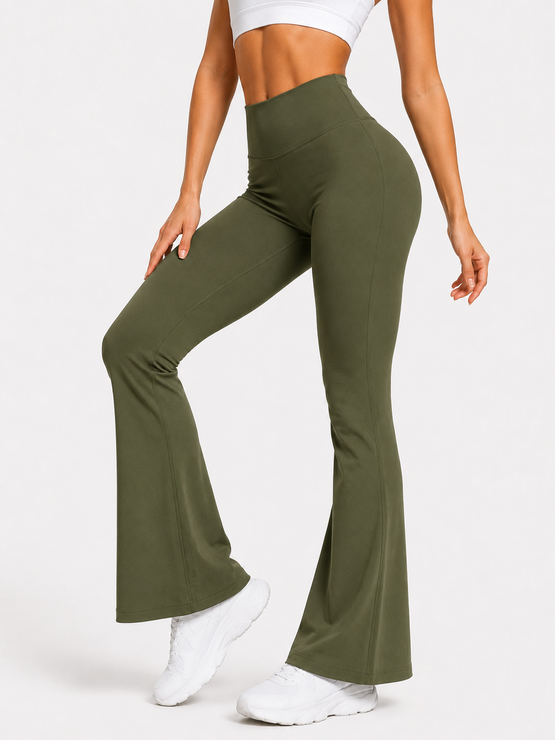 Olive Flare Pants – Stretchable Bootcut Gym & Athleisure Leggings