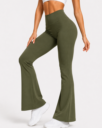 Olive Flare Pants – Stretchable Bootcut Gym & Athleisure Leggings