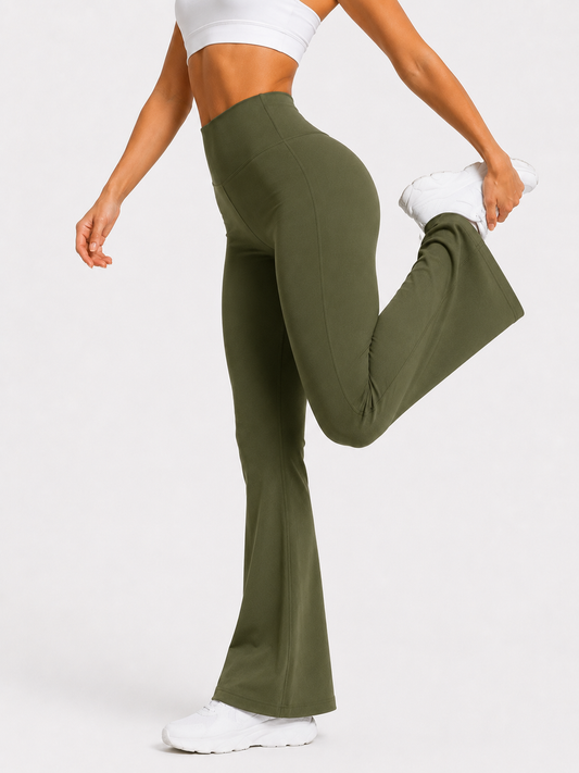 Olive Flare Pants – Stretchable Bootcut Gym & Athleisure Leggings