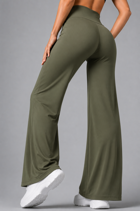 Olive green Straight Fit Active Pants | Ultra-Flexible High-Waist Athleisure