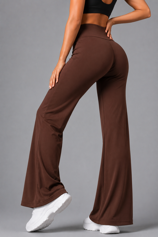 Brown Straight Fit Active Pants | Ultra-Flexible High-Waist Athleisure