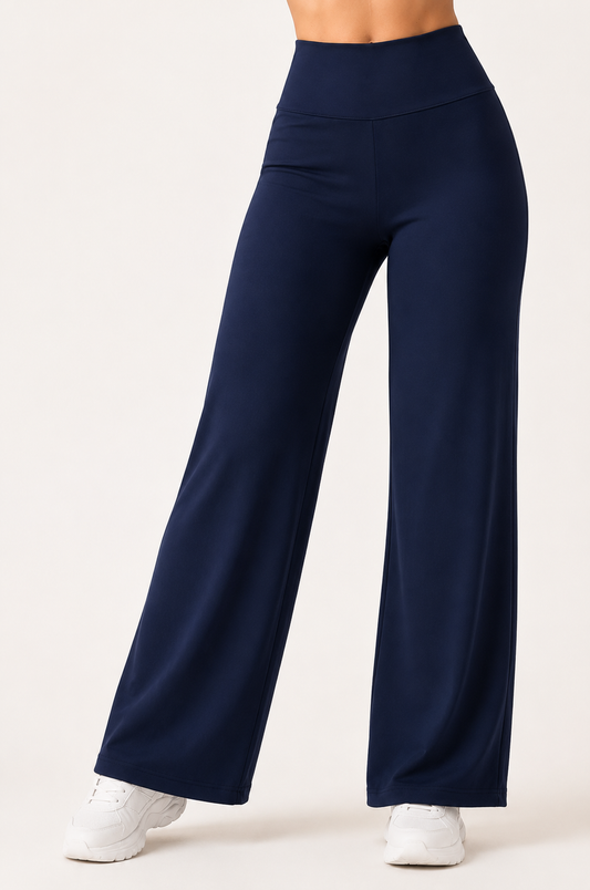 Navy Straight Fit Active Pants | Ultra-Flexible High-Waist Athleisure