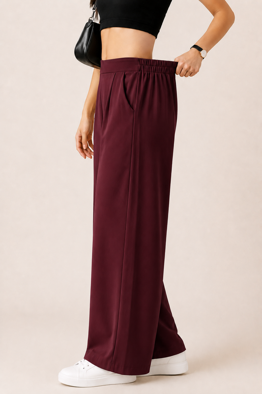 Wine korean straight fit pants