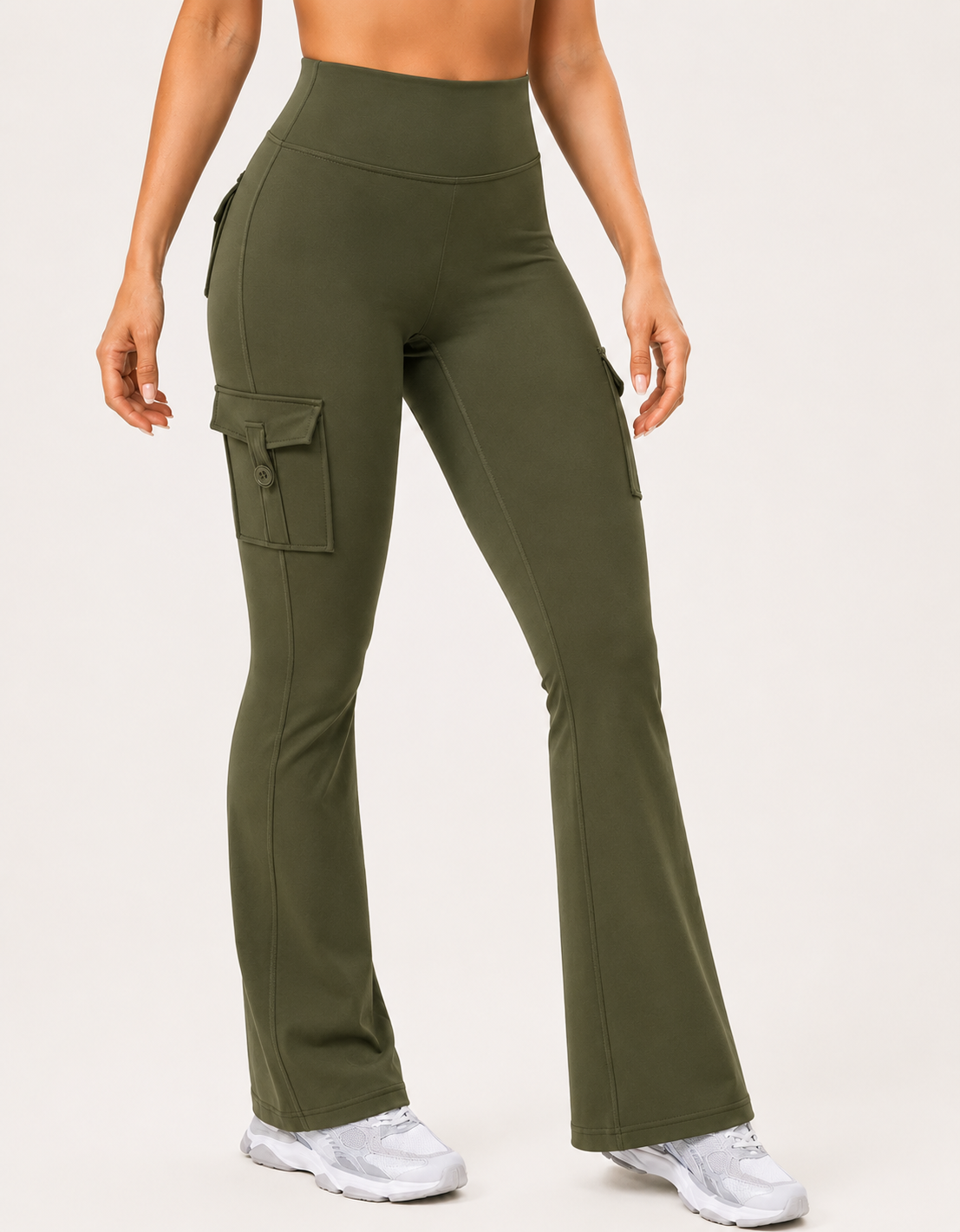 Olive green Active Flare Jogger Leggings with Pockets