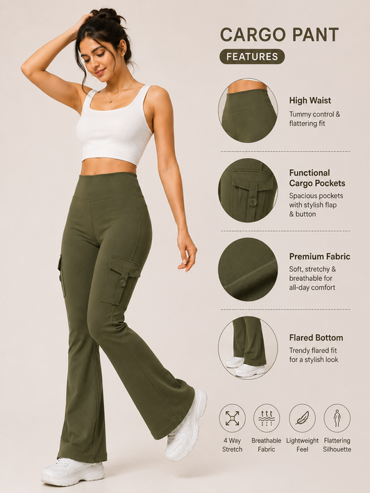 Olive green Active Flare Jogger Leggings with Pockets