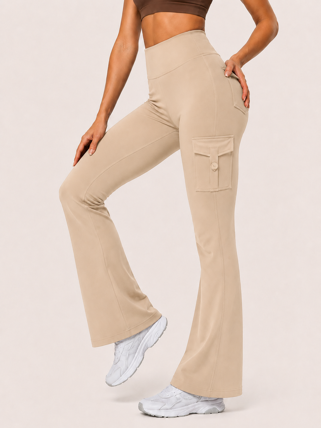 Beige Active Flare Jogger with Pockets