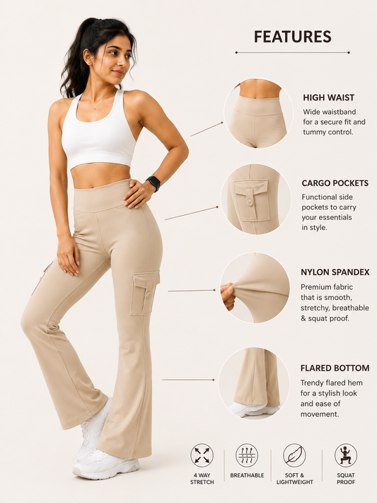 Beige Active Flare Jogger with Pockets