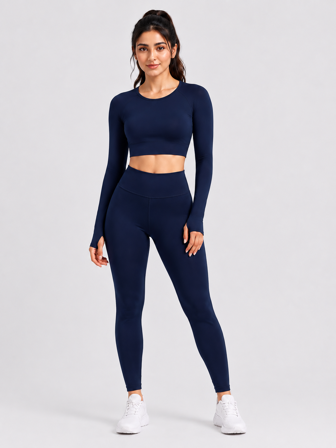 Navy 🏋️‍♀️ Activewear Cord Set | Long-Sleeve Crop Top & High-Waist Leggings