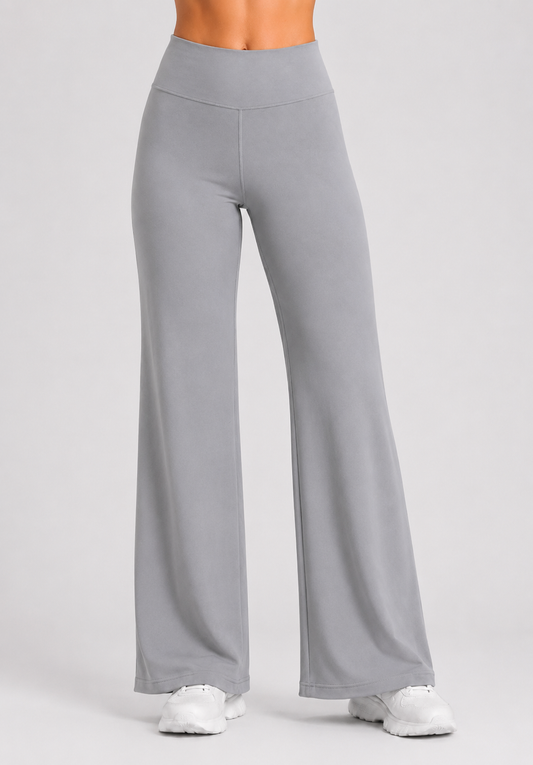 Grey Straight Fit Active Pants | Ultra-Flexible High-Waist Athleisure