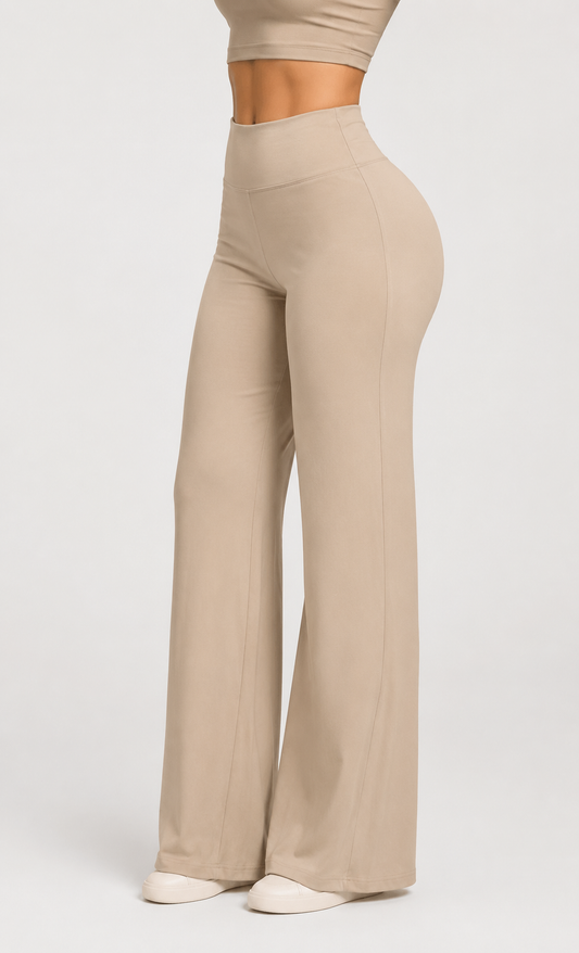 Beige Straight Fit Active Pants | Ultra-Flexible High-Waist Athleisure