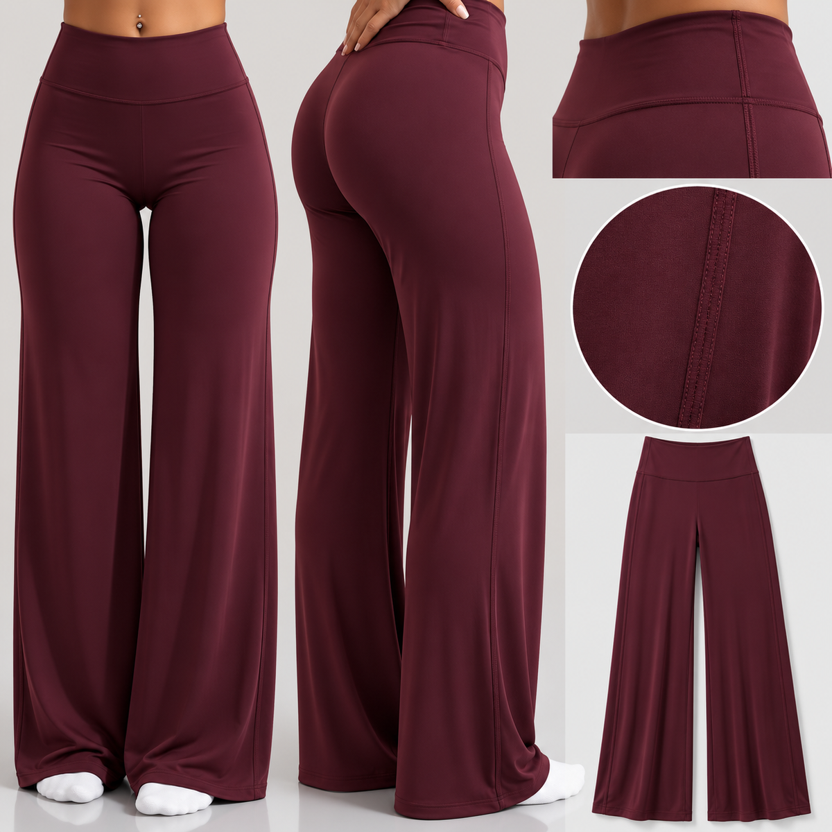 Wine Straight Fit Active Pants | Ultra-Flexible High-Waist Athleisure