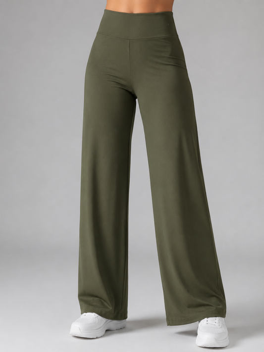 Olive green Straight Fit Active Pants | Ultra-Flexible High-Waist Athleisure