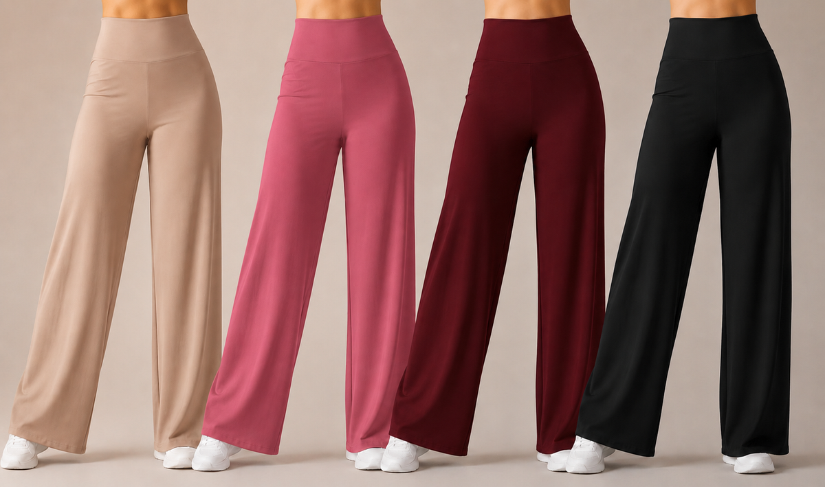 Pack of 4 Ultra-Flexible High-Waist Wide Leg Pants for Women