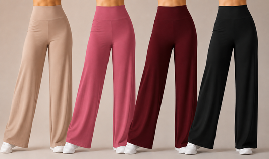 Pack of 4 Ultra-Flexible High-Waist Wide Leg Pants for Women