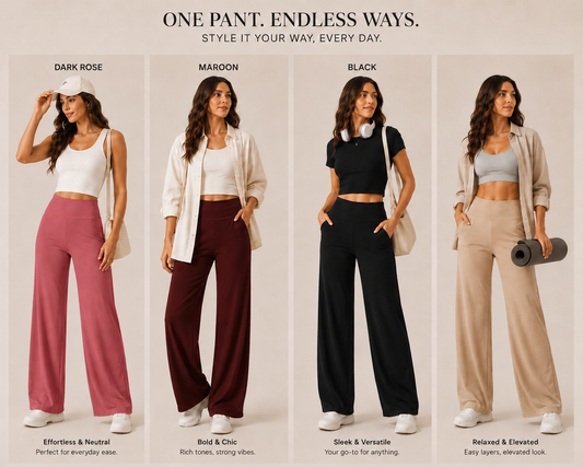 Pack of 4 Ultra-Flexible High-Waist Wide Leg Pants for Women