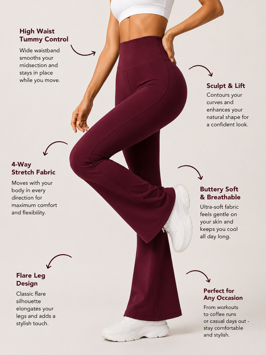 Wine  Flare Pants – Stretchable Bootcut Gym & Athleisure Leggings