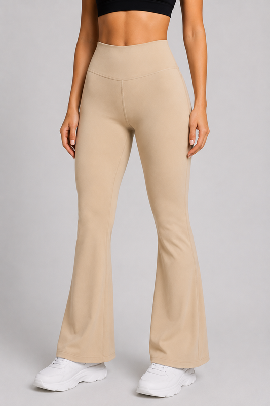 Beige  Flare Pants – Stretchable Bootcut Gym & Athleisure Leggings
