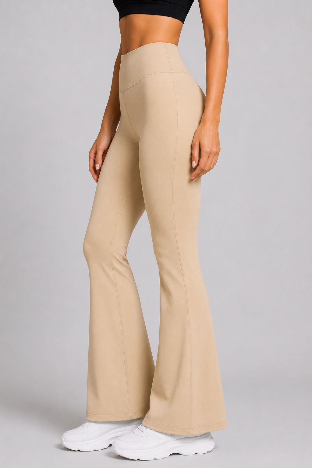 Beige  Flare Pants – Stretchable Bootcut Gym & Athleisure Leggings