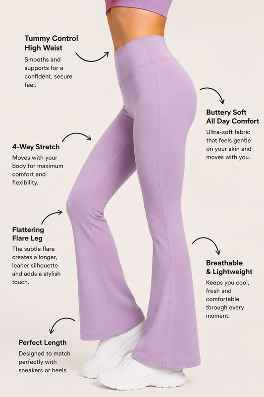 Lavender Flare Pants – Stretchable Bootcut Gym & Athleisure Leggings