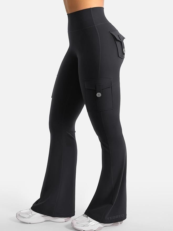 Black Active Cord Set | Crop Top & Flare Jogger Leggings with Pockets