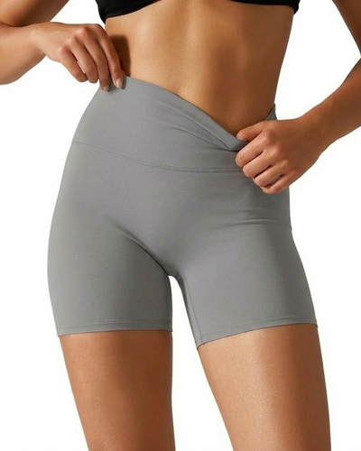 Grey High Waist Seamless Shorts – Stretchable Gym & Activewear Shorts