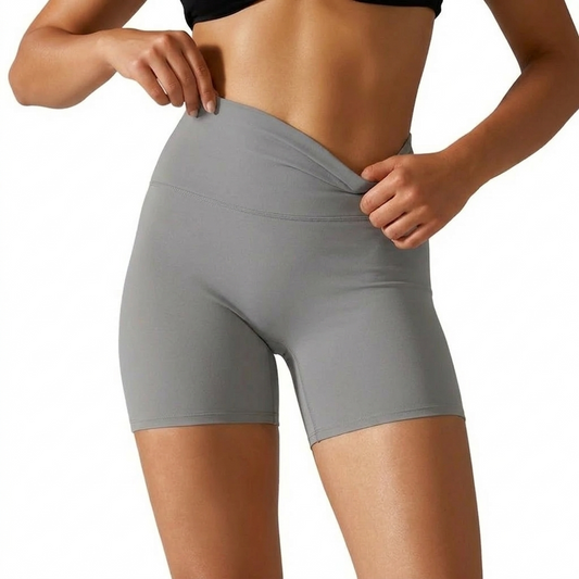 Grey High Waist Seamless Shorts – Stretchable Gym & Activewear Shorts