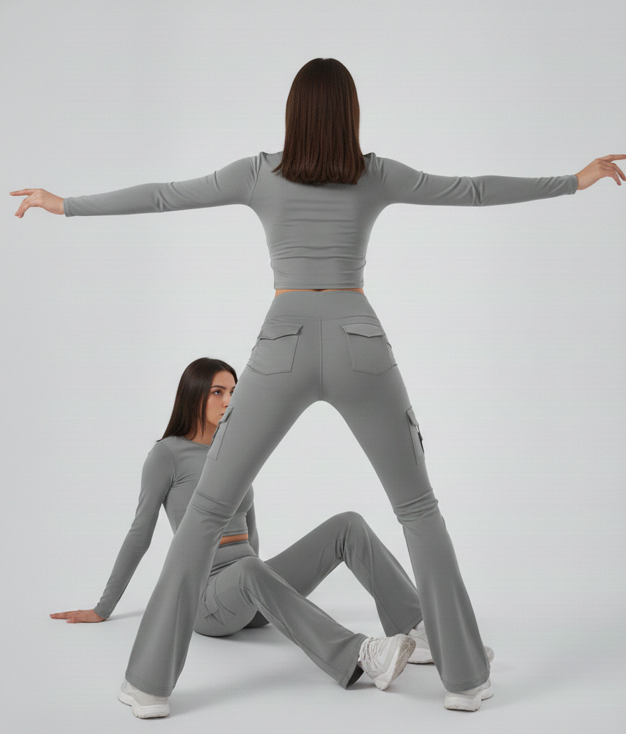Grey Active  Flare jogger with Pockets