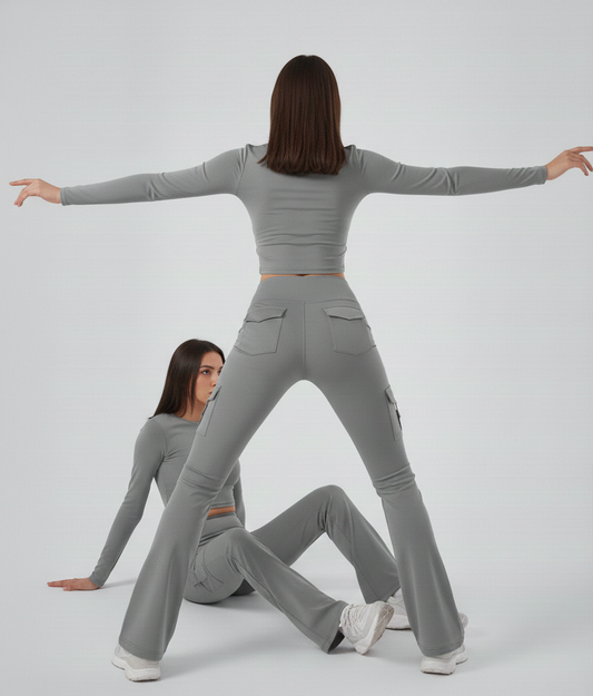 Grey Flare Jogger Leggings with Pockets