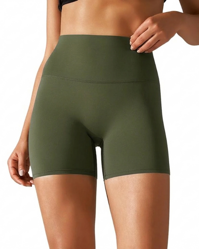 Olive green High Waist Seamless Shorts – Stretchable Gym & Activewear Shorts