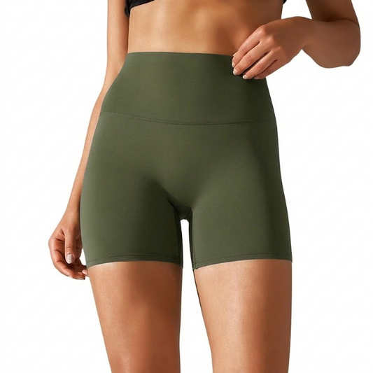 Olive green High Waist Seamless Shorts – Stretchable Gym & Activewear Shorts