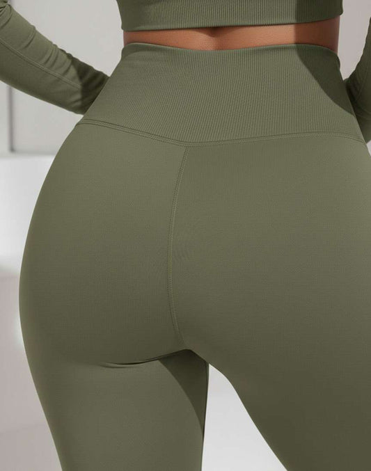 Olive green Activewear Cord Set | Long-Sleeve Crop Top & High-Waist Leggings