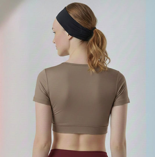 Beige Athletic Crop Top | Performance Fit Activewear