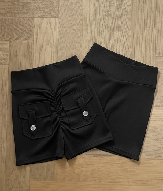 Black High-Waist Sculpt Active Shorts with Pockets