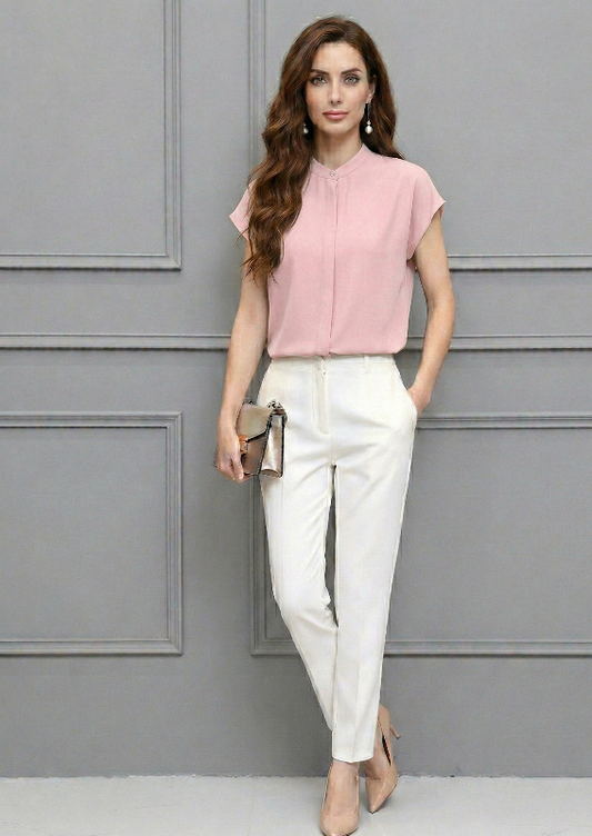 🍷 Baby pink Mock Neck Short Sleeve Top | Elegant Everyday Essential