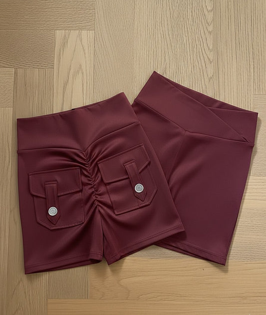 4-Pack cargo pocket Ruched Shorts ( Lavender,Gray,Black,Wine)
