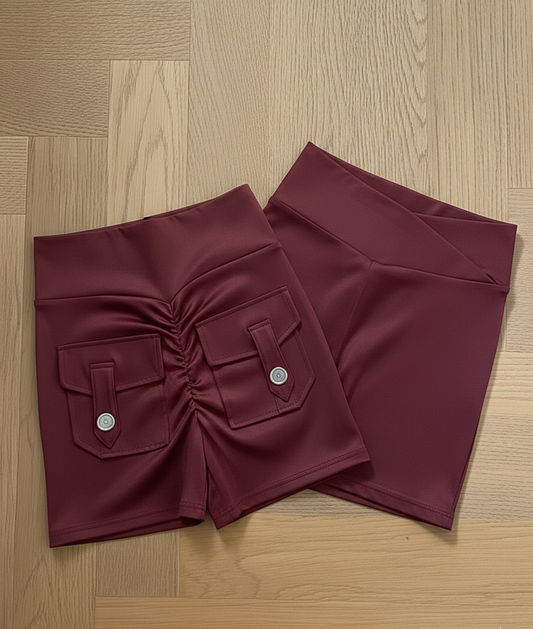 Combo Pack of (Black & Wine) – High Waist Scrunch Butt Activewear Shorts with Pockets