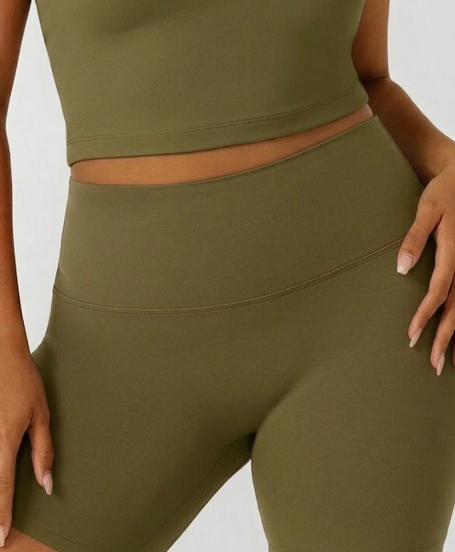 Olive green High Waist Seamless Shorts – Stretchable Gym & Activewear Shorts