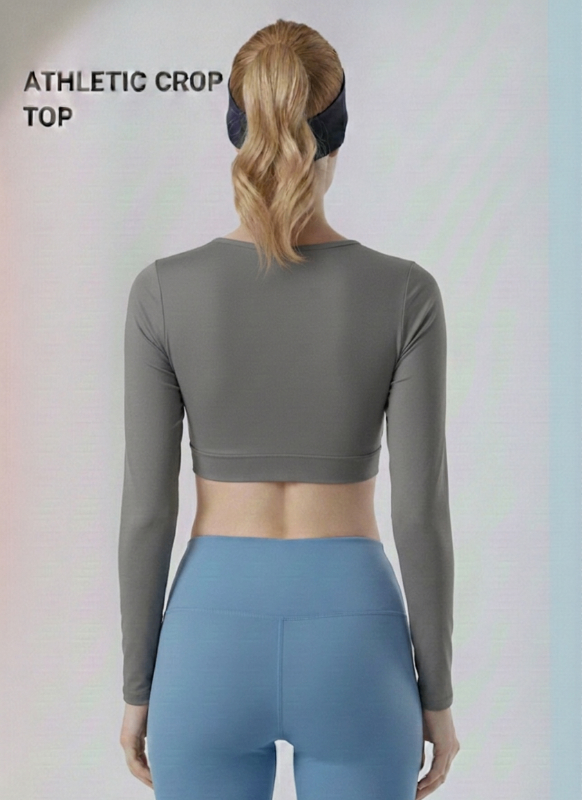 Wine Full Sleeve Athletic Crop Top | Performance Fit Activewear