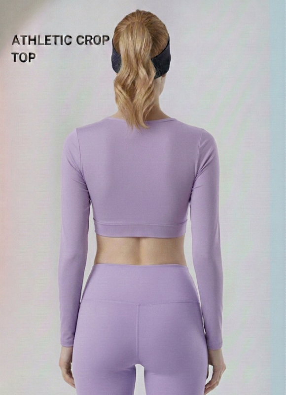 Wine Full Sleeve Athletic Crop Top | Performance Fit Activewear