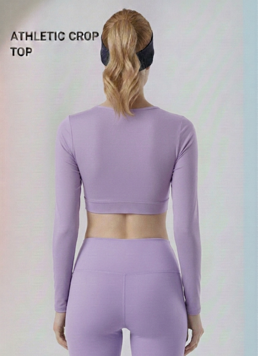 Wine Full Sleeve Athletic Crop Top | Performance Fit Activewear