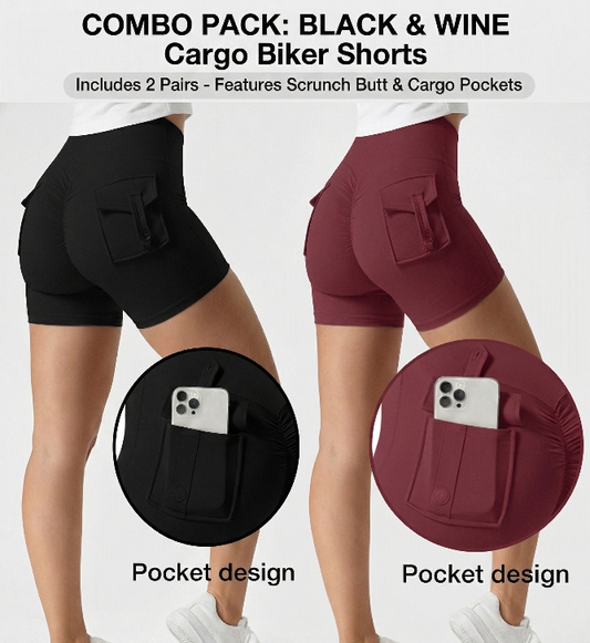 Combo Pack of 2  (Beige & Lavender) – High Waist Scrunch Butt Activewear Shorts with Pockets