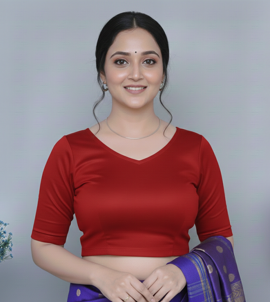 Red Rib blouse( made from cotton lycra)