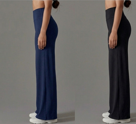 Pack of 2 Ultra-Flexible High-Waist Wide Leg Pants for Women ( BLACK & NAVY)
