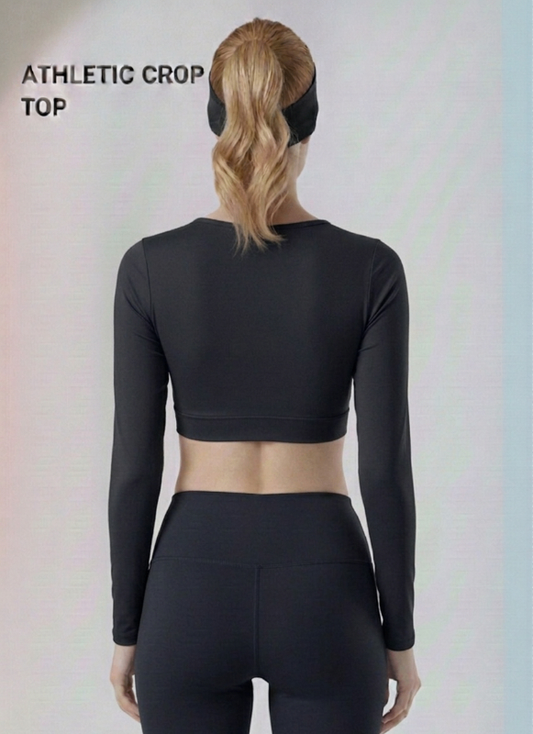 Wine Full Sleeve Athletic Crop Top | Performance Fit Activewear