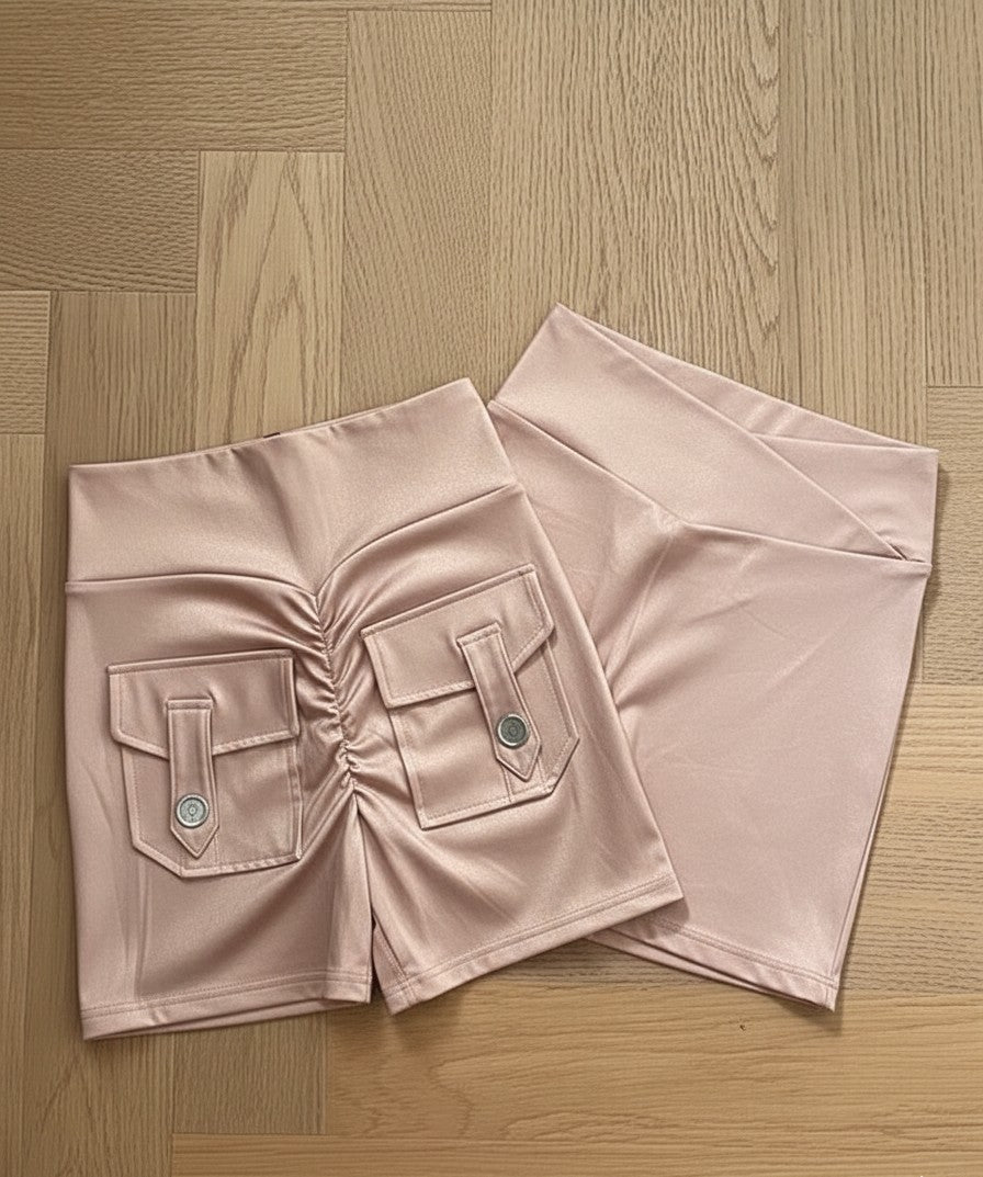Rose gold High-Waist Sculpt Active Shorts with Pockets
