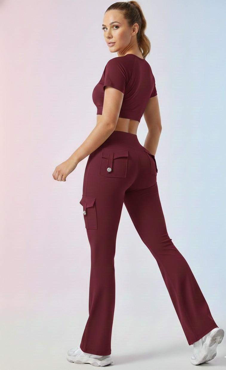Black Active Cord Set | Crop Top & Flare Jogger Leggings with Pockets